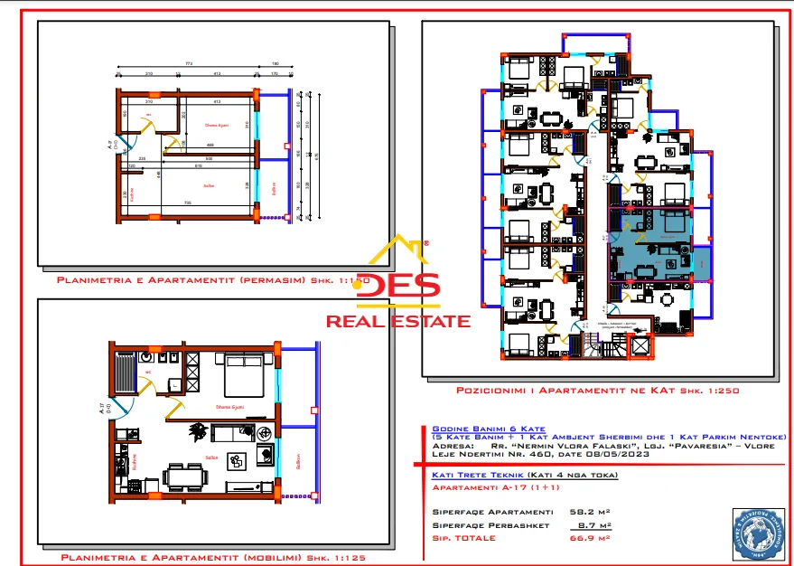 Shitet apartament 1+1 me këste pranë shkollës industriale ,vlorë