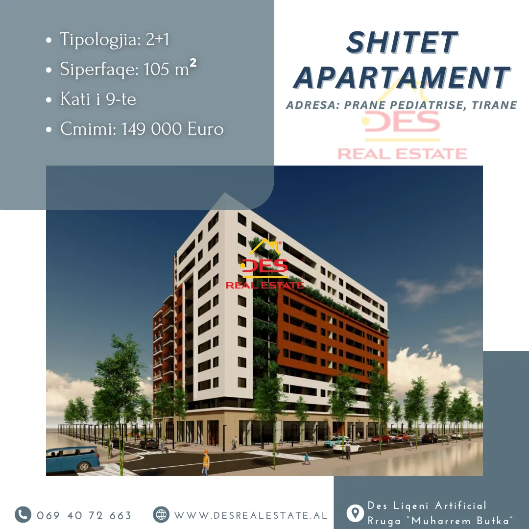 Shitet apartament 2+1, prane pediatrise, tiranë