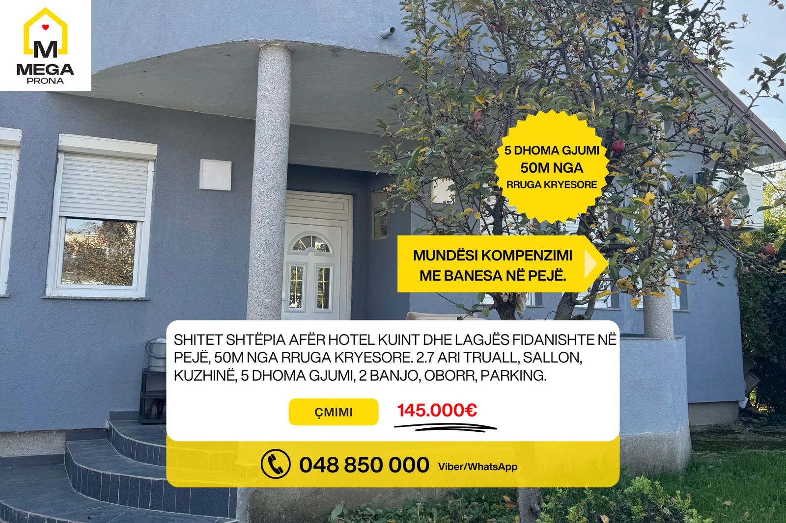 Shtëpia në shitje afër Hotel Kuint, 50 metra nga rruga kryesore.