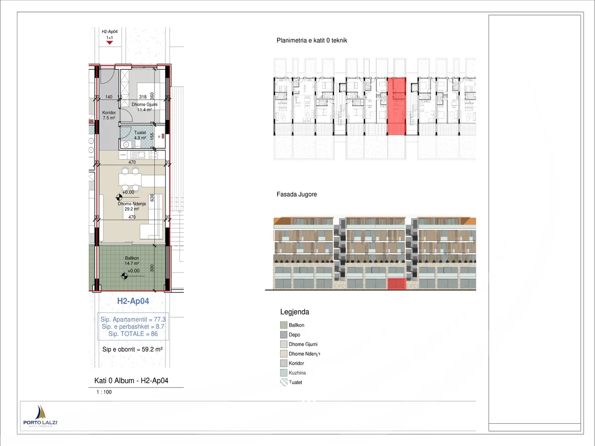 Apartment 86m2 me oborr 59.2m2 në shitje në kompleksin Porto Lalzi – Gjiri I Lalzit
