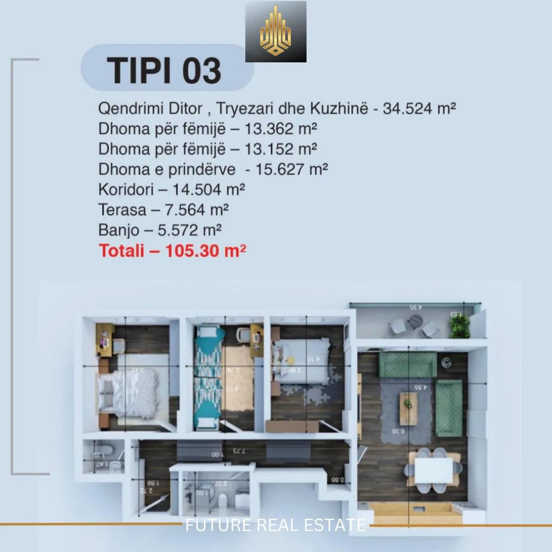 Banesë në SHITJE/3 Dhoma gjumi-Tipi 03