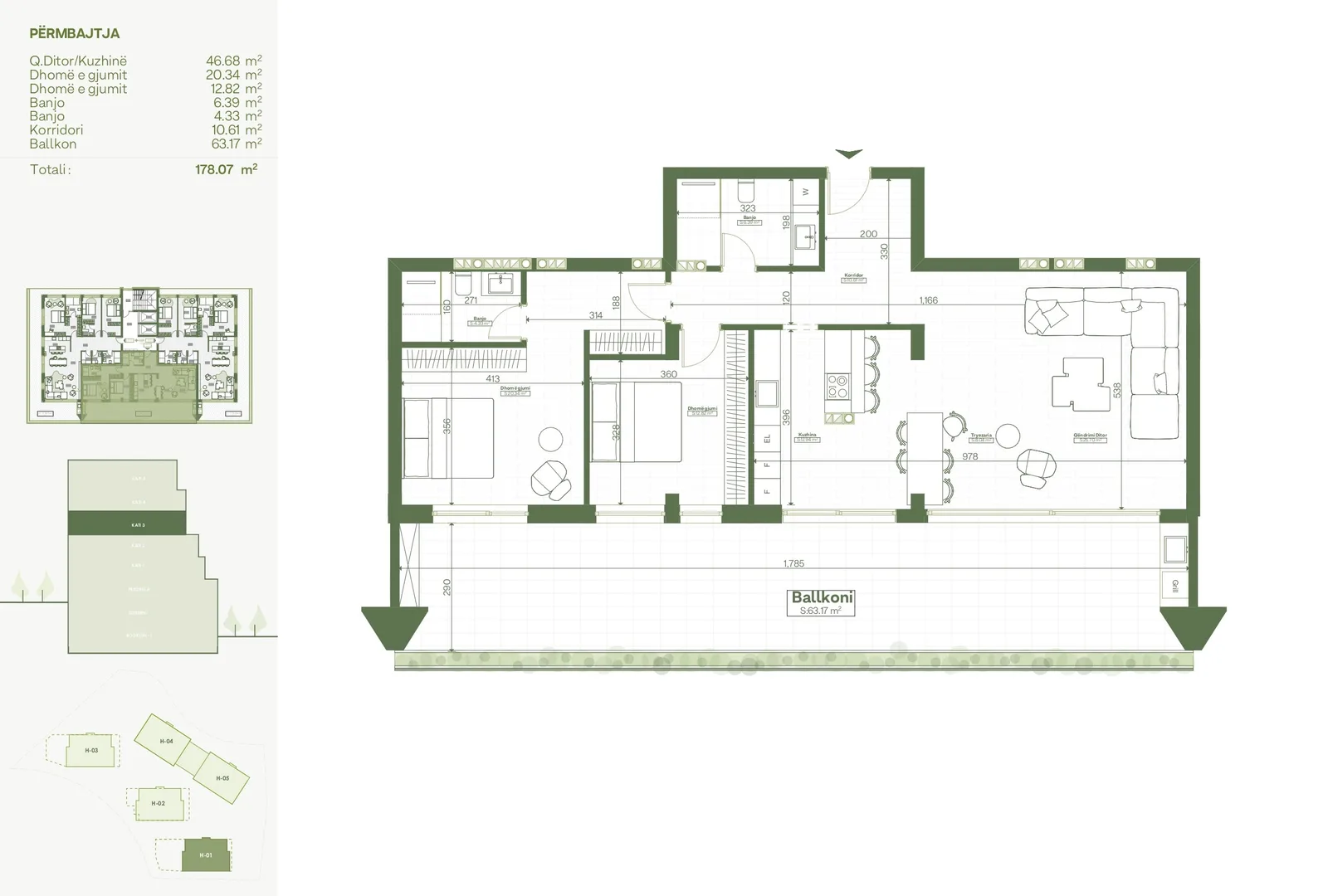 Banesë 114.9m² + 63.17m² terasë për #SHITJE në Lagjen Lake Side Living.