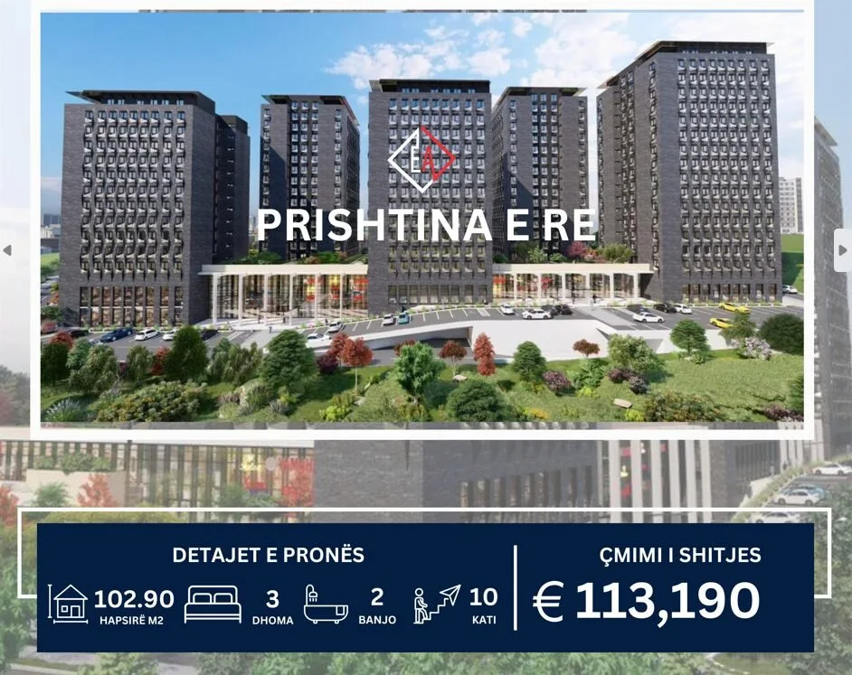 BANESË PËR SHITJE TEK PRISHTINA E RE! 102.90m2 KATI 10
