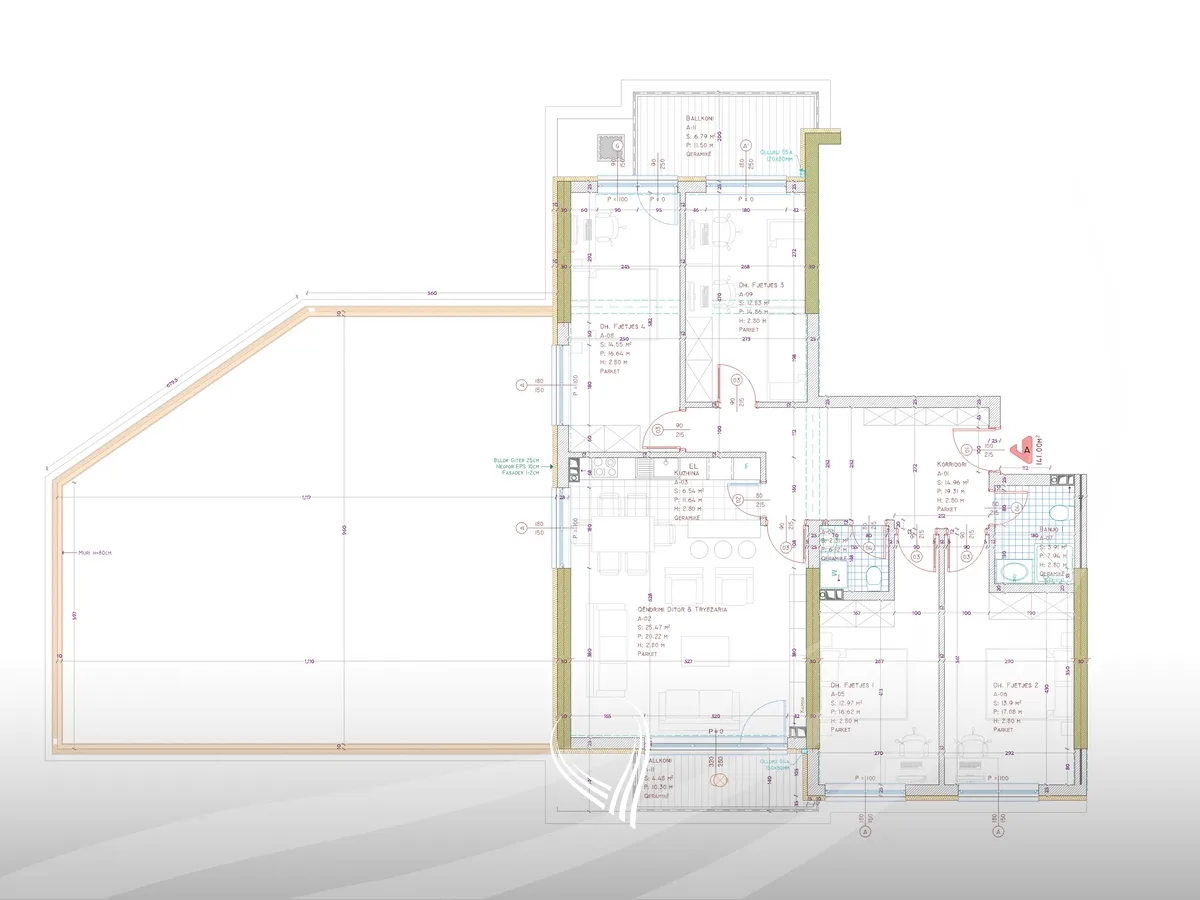Banesë 141m2 + 95.08m2 terasë në shitje në lagjen Tophane - Orhidea