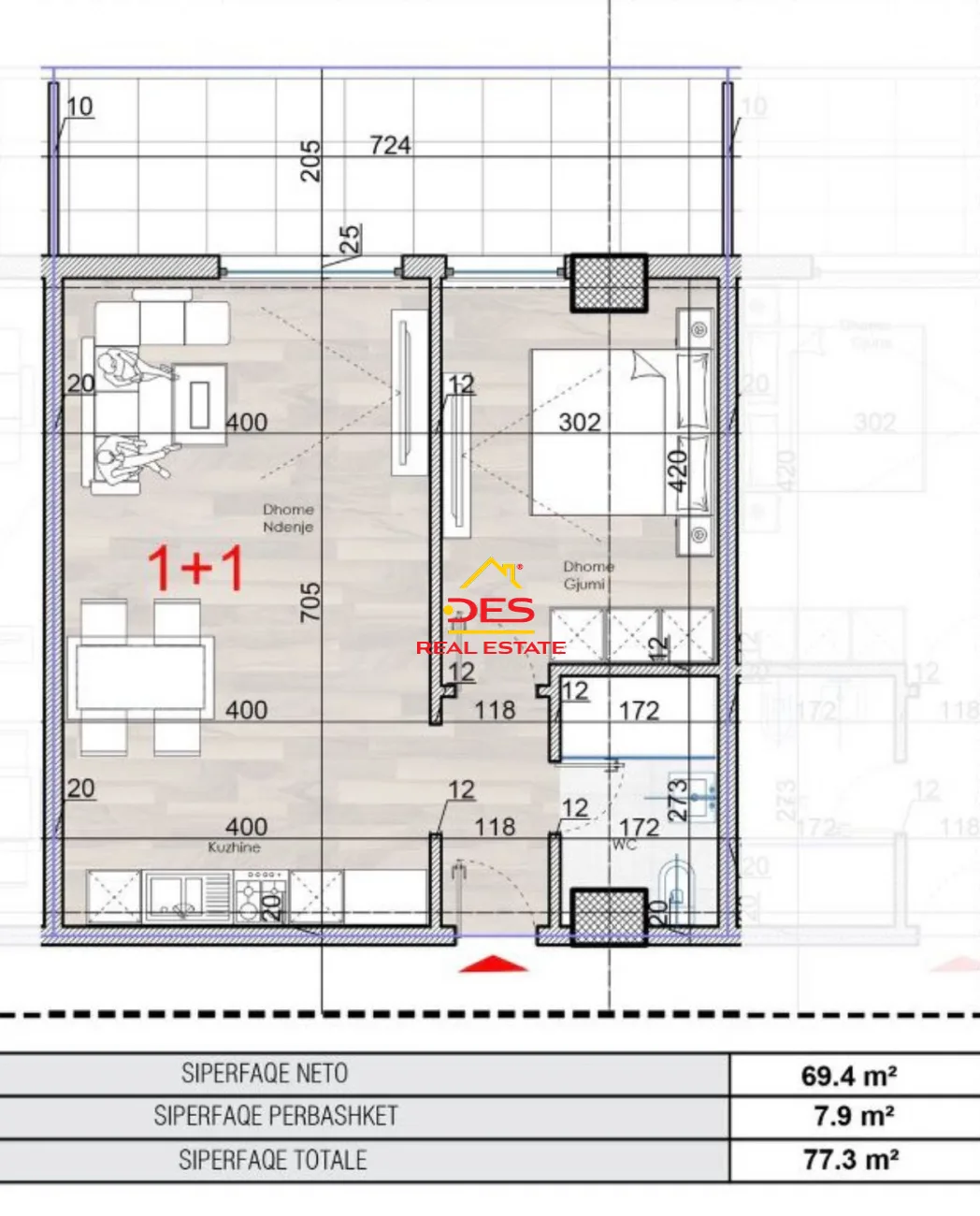 Shitet apartament 1+1 në kune me pamje të plotë nga deti , shëngjin