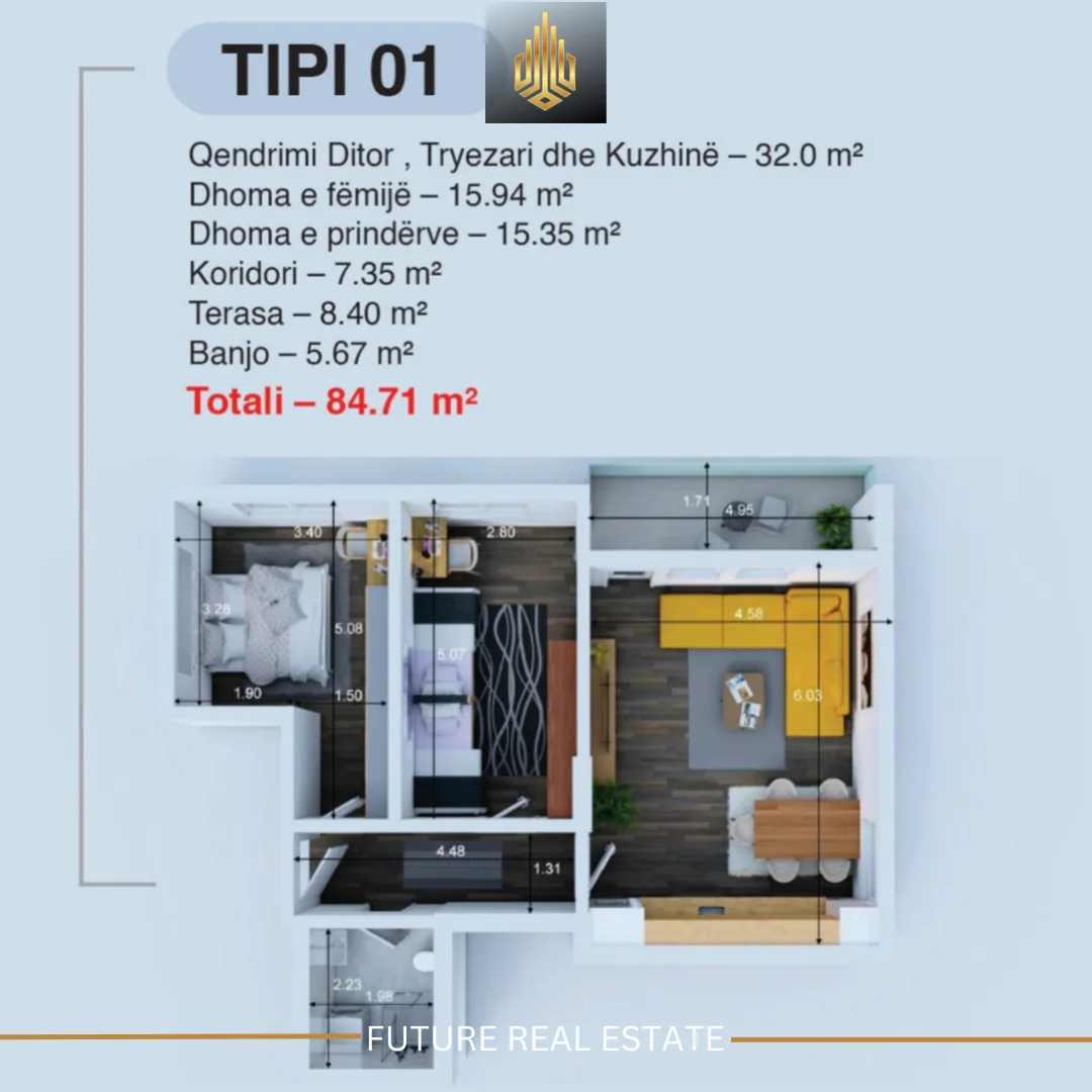 Banesë në SHITJE/2 Dhoma gjumi-Tipi 01