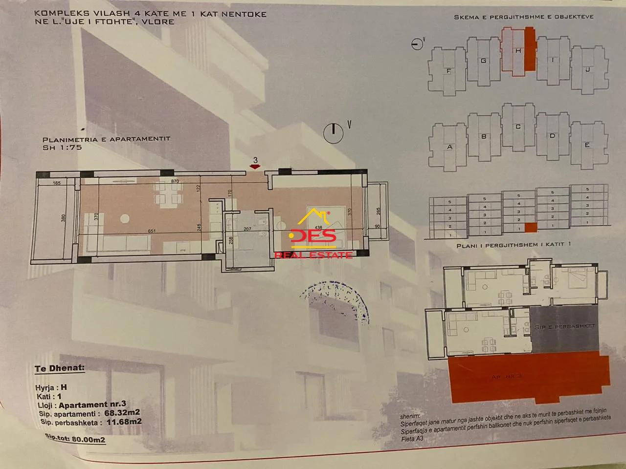 Shitet apartament 1+1 me këste në kodër lungomare.