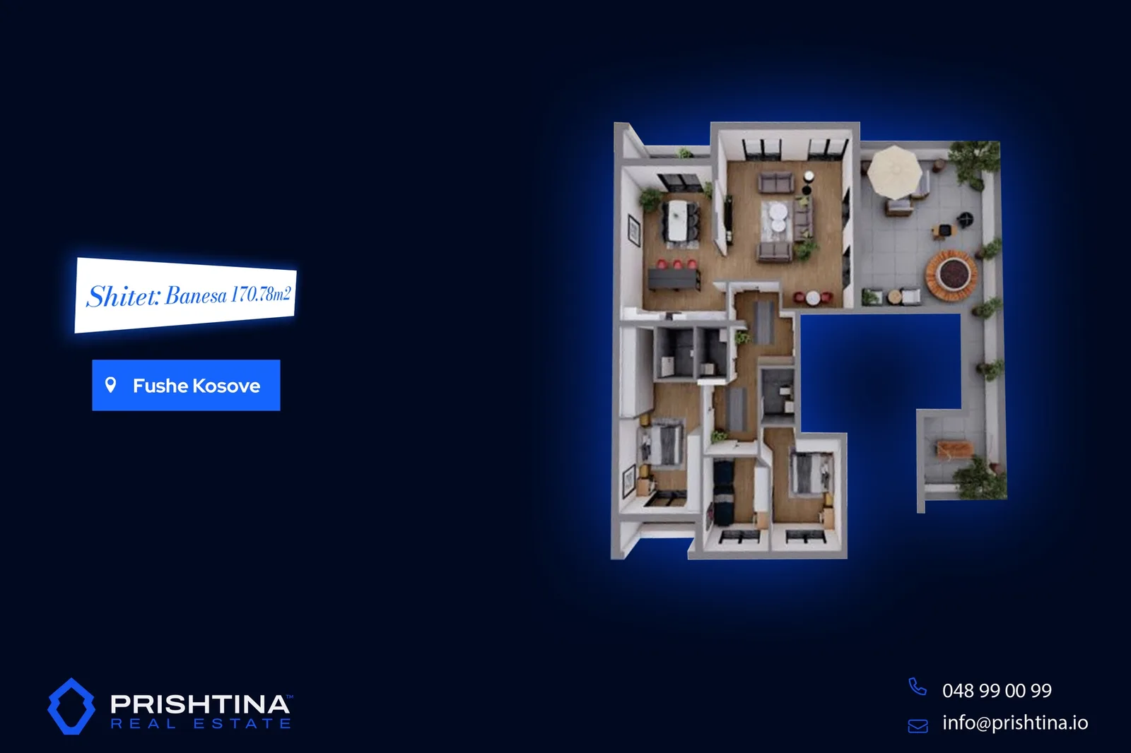 Penthouse në shitje 170.78m² + 77.93m² terasë në Fushë Kosovë