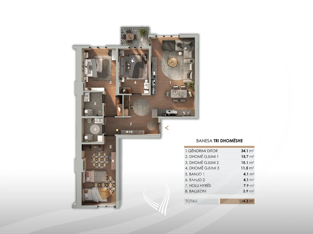 Banesë me 3 dhoma gjumi në shitje në lagjen Prishtina e re – Prishtina e Re Residence