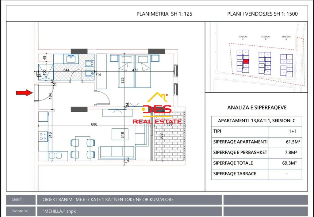 Shitet apartament 1+1 me post parkimi ne orikum, vlore