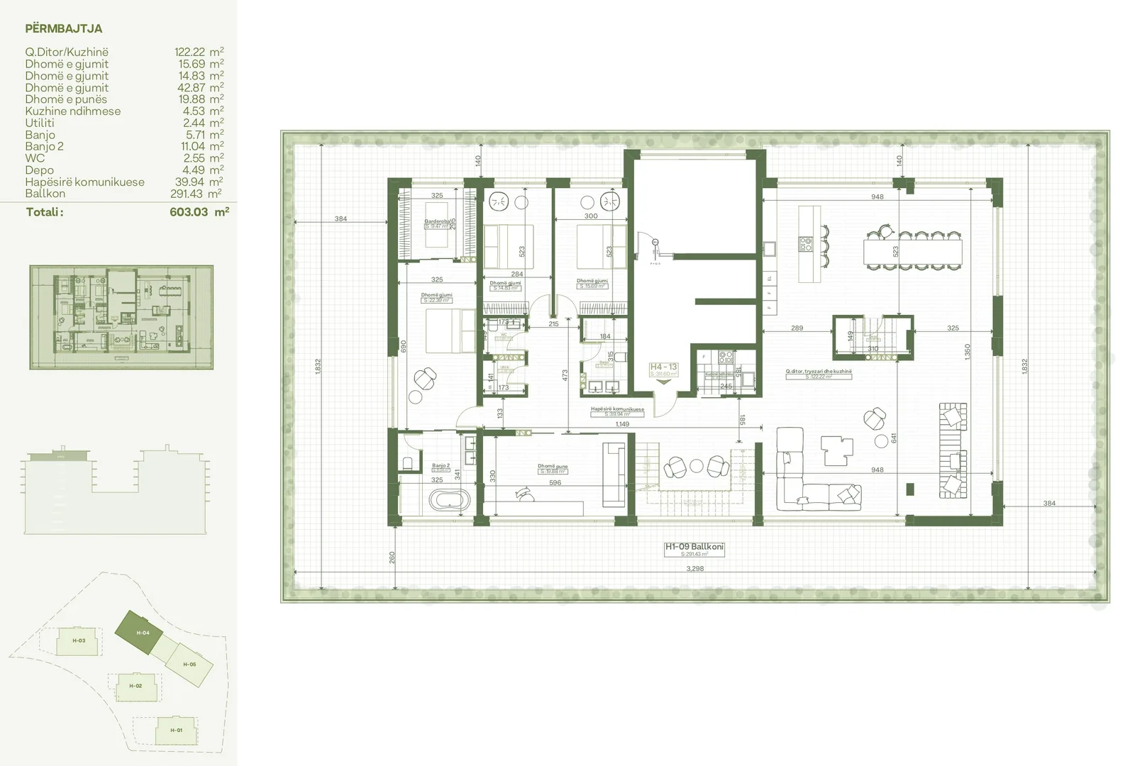 Penthouse 311.6m² banim + 291.43m² terasë dhe 462.11m² terasë në kulm për #SHITJE në Lagjen Lake Side Living.